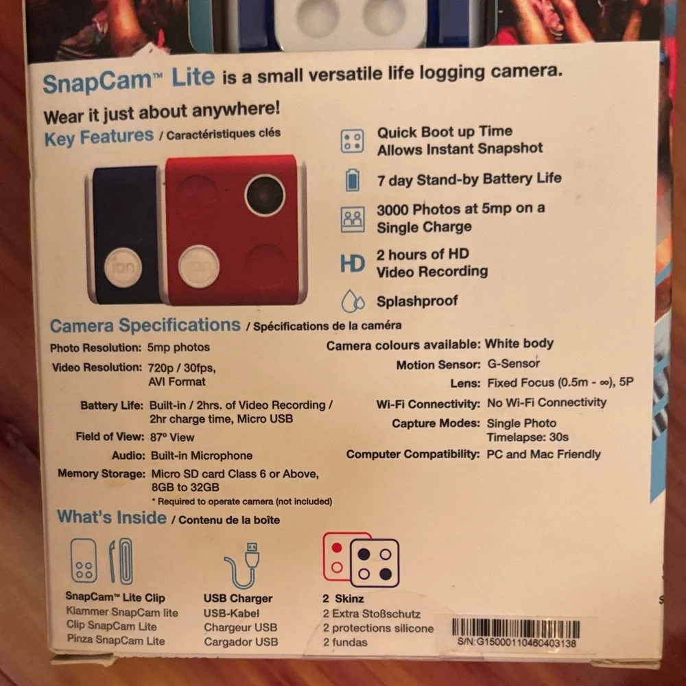 SnapCam Lite Blue Wearable HD Video Camera
